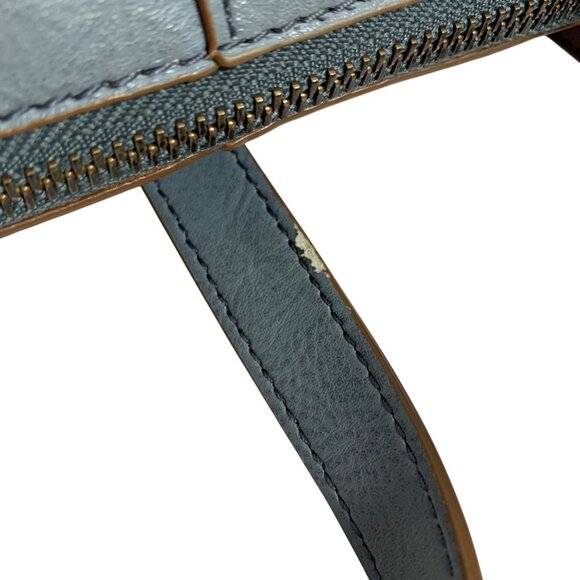 FOSSIL Dusty Blue & Brown Vegan Leather Studded Shoulder Crossbody Bag Tote - Picture 12 of 13